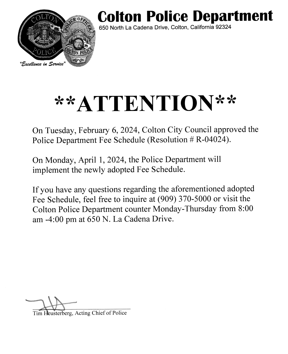 2024 Fee Schedule Announcement